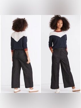 Madewell Huston Button Front Wide Leg Ankle Pants XS Checkered Plaid Corduroy